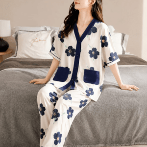 Y-Neck Button Style Printed Night Suit 02