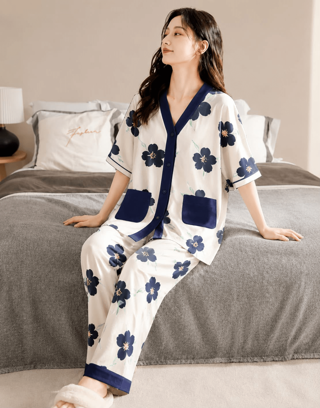 Y-Neck Button Style Printed Night Suit 02
