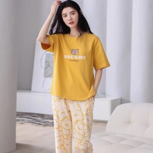 Printed Design Night Suit - Yellow Dream Cute Bears (2 Piece)