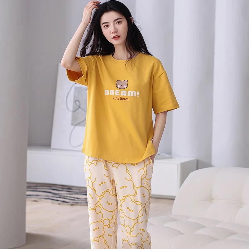 Printed Design Night Suit - Yellow Dream Cute Bears (2 Piece)