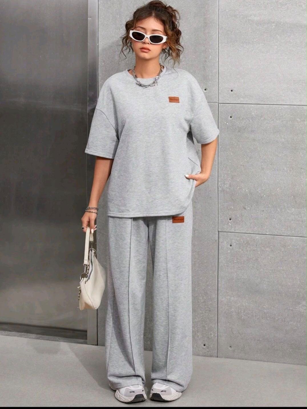 Jersey Loungewear Co-ord Set - Grey Oversized (2 Piece)